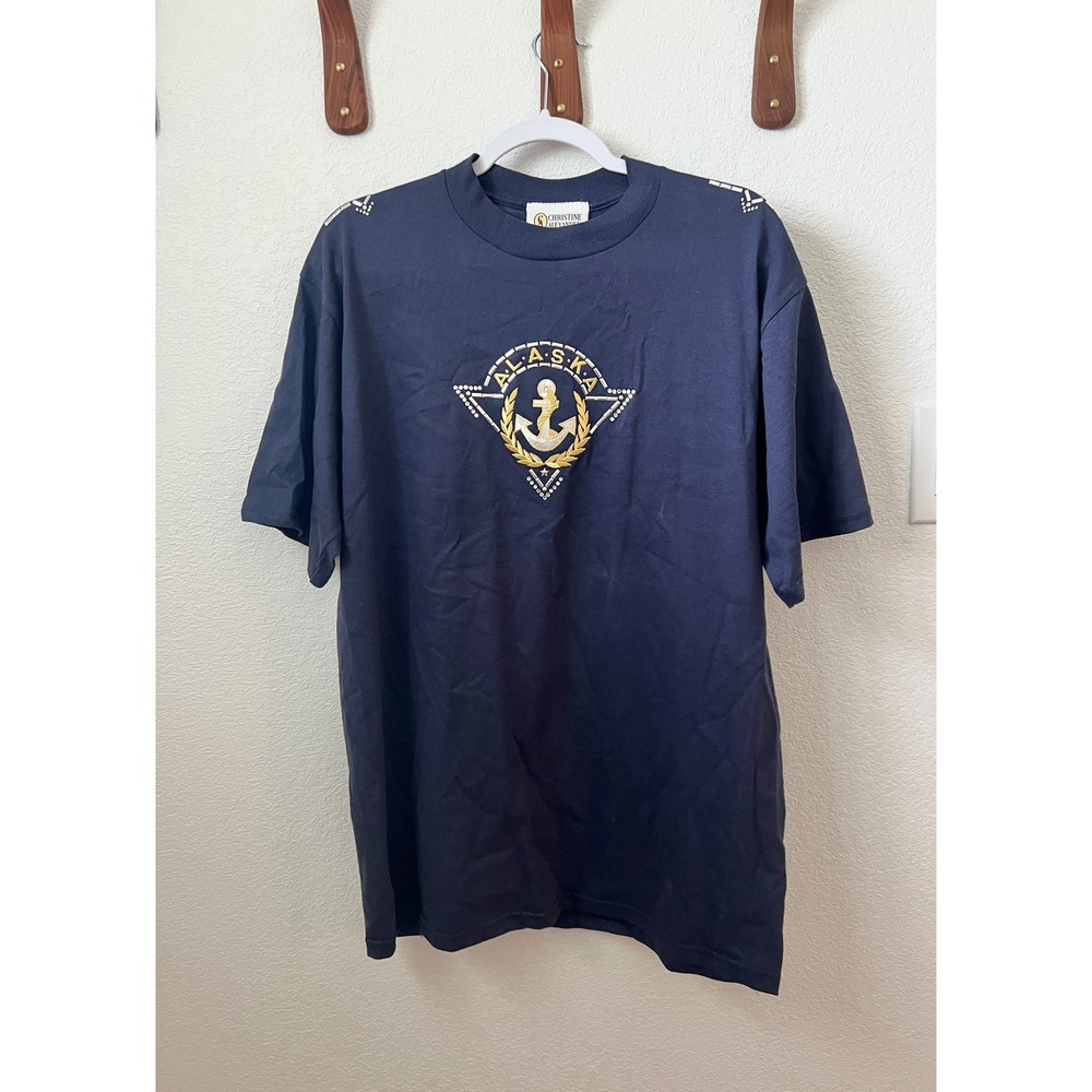 Christine Alexander Alaska T-Shirt Mens L Short Sleeve Crew Neck Casual Blue USA